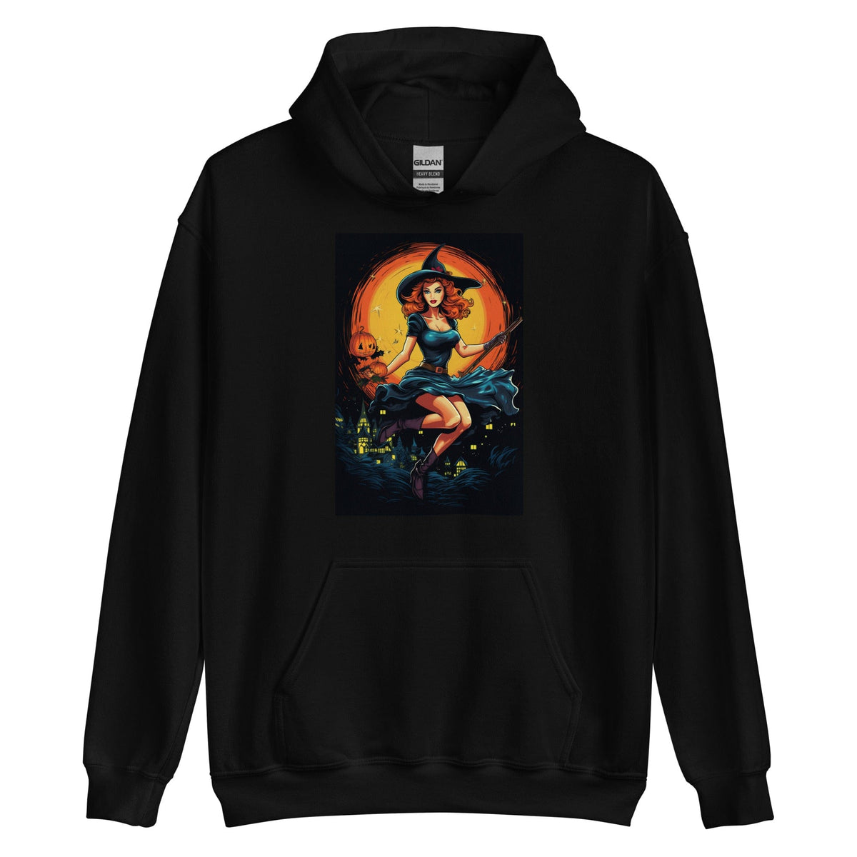 Black / S Witch in Flight Unisex Pullover Hoodie