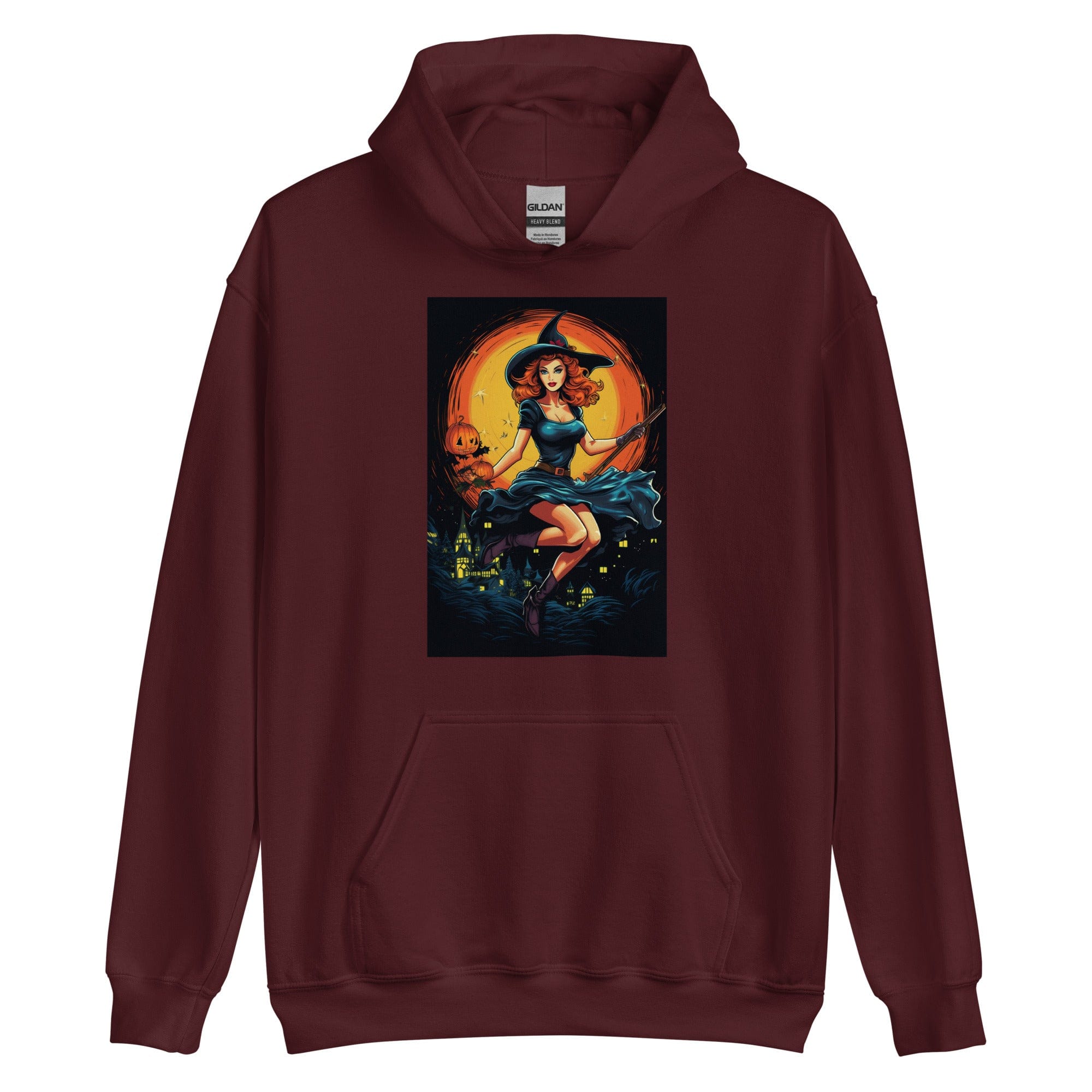 Maroon / S Witch in Flight Unisex Pullover Hoodie 5973208_5586