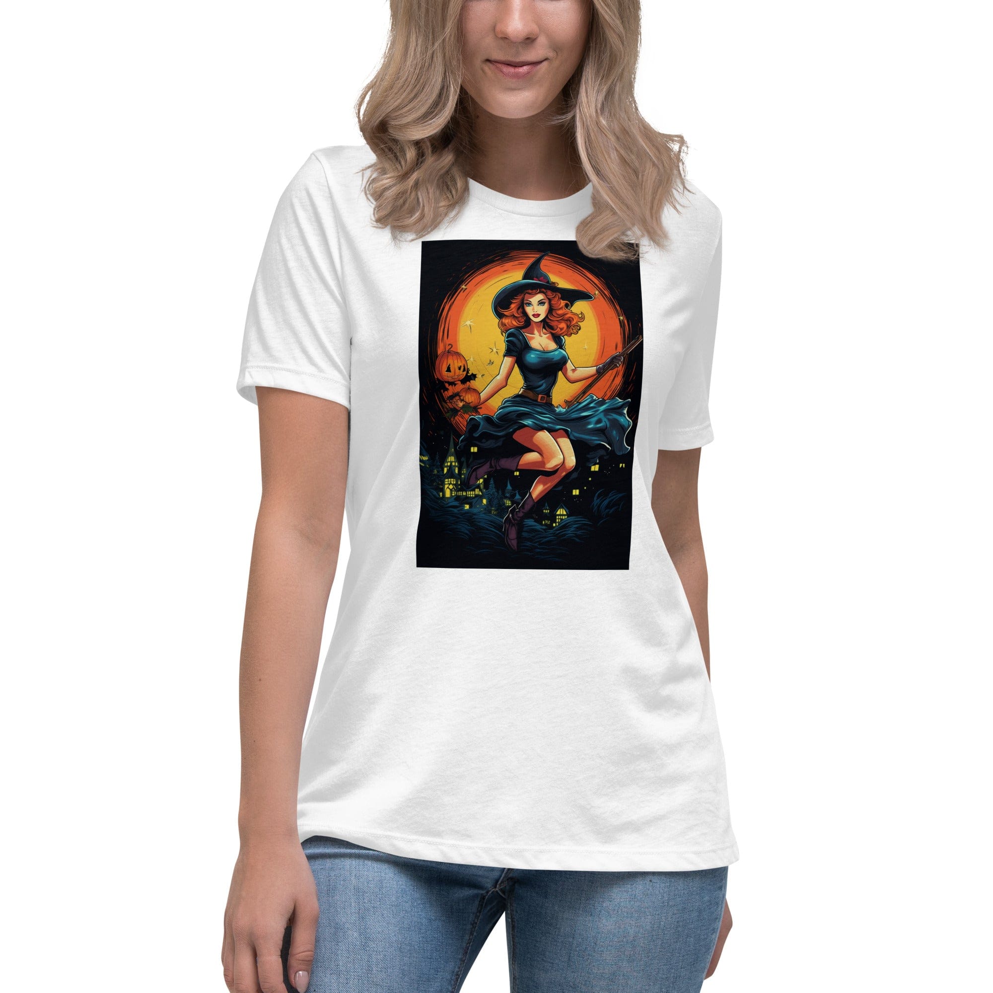 White / S Witch in Flight Women's Relaxed T-Shirt 9829145_10252