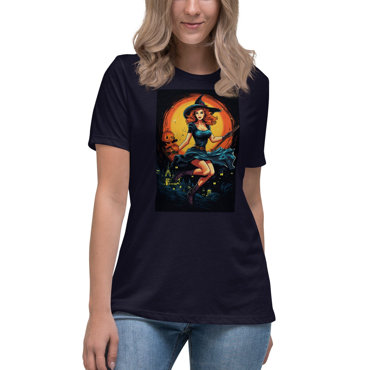 Navy / S Witch in Flight Women's Relaxed T-Shirt