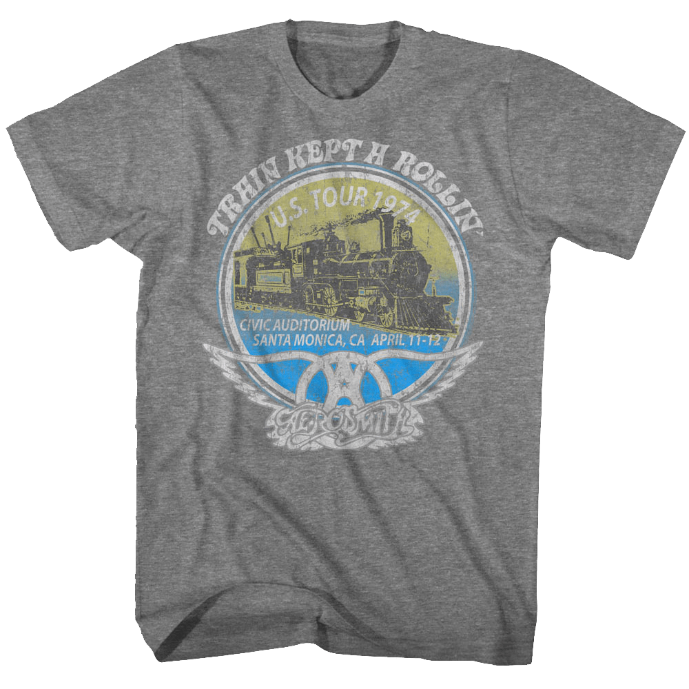 Shirt Aerosmith Train Kept a Rolling US 74 Tour Gray T-Shirt