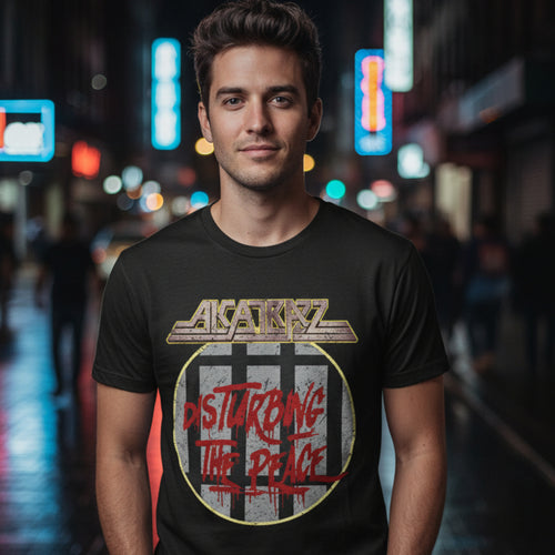 MAN WEARING Alcatrazz Disturbing The Peace Official T-Shirt MM-ALC-01S, MM-ALC-01M, MM-ALC-01L, MM-ALC-01X, MM-ALC-01XX, MM-ALC-01XXX