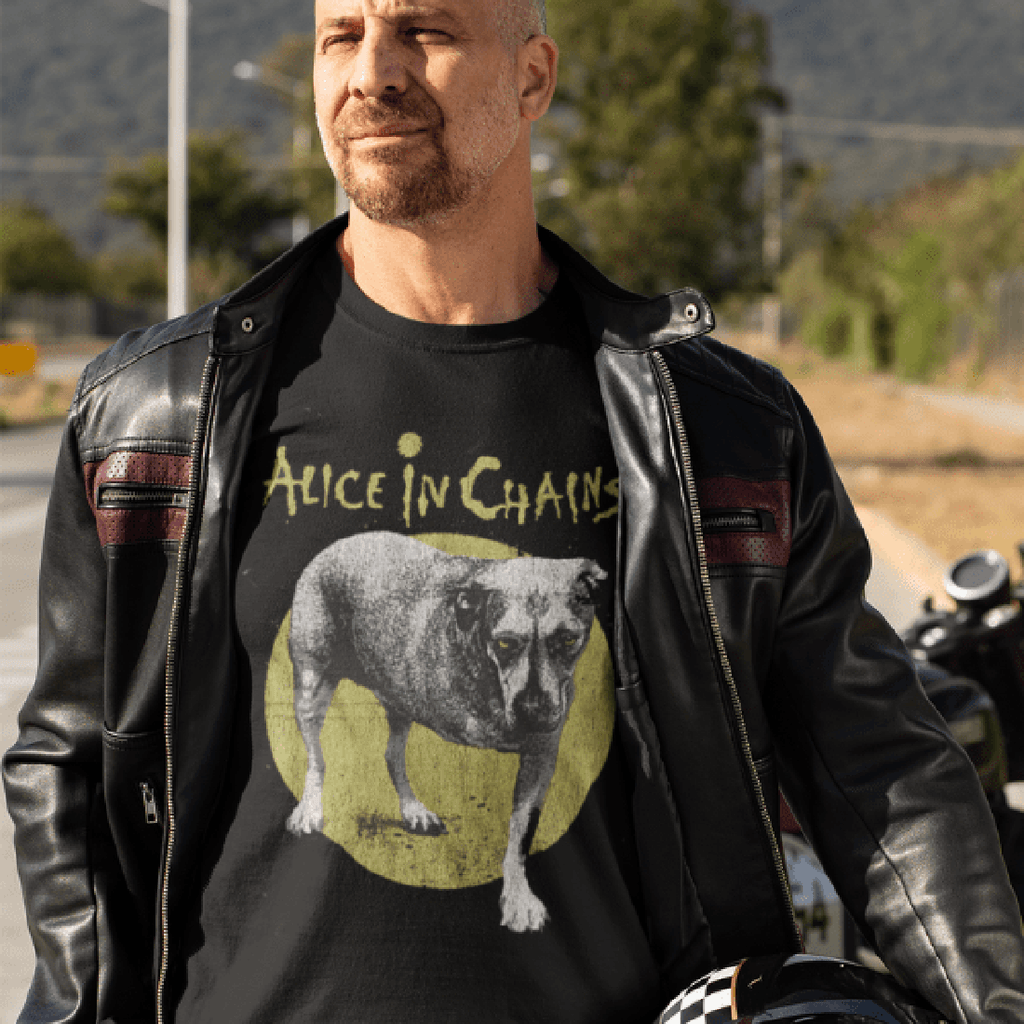 Man Wearing Alice in Chains Dog Official T-Shirt AIC504S, AIC504M, AIC504L, AIC504XL, AIC504XXL, AIC504XXXL, AIC504XXXXL, AIC504XXXXXL