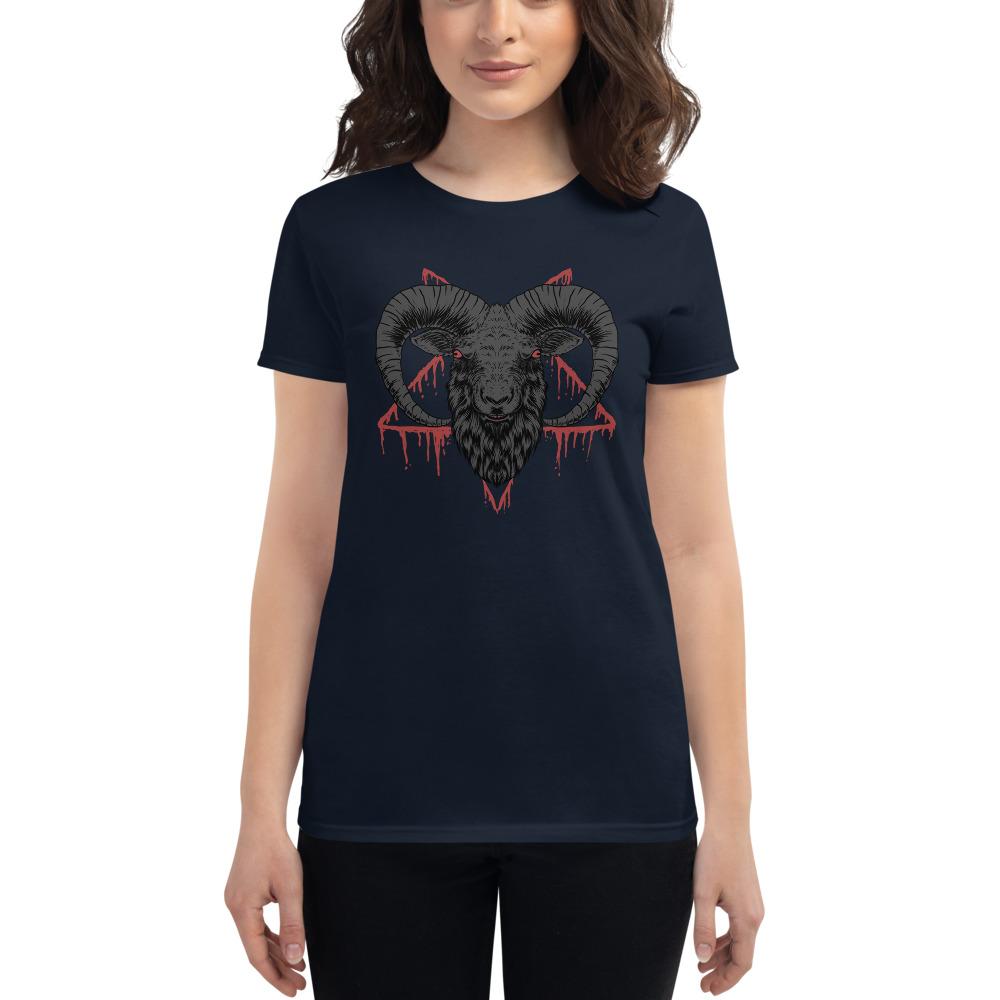 Navy / S Baphomet Goat Head Bloody Pentagram Premium Women's T-shirt 3847522_4937
