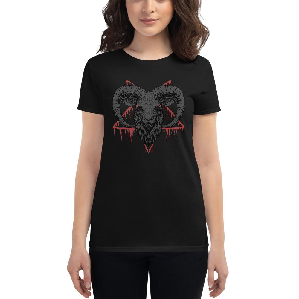 Black / S Baphomet Goat Head Bloody Pentagram Premium Women's T-shirt 3847522_4902