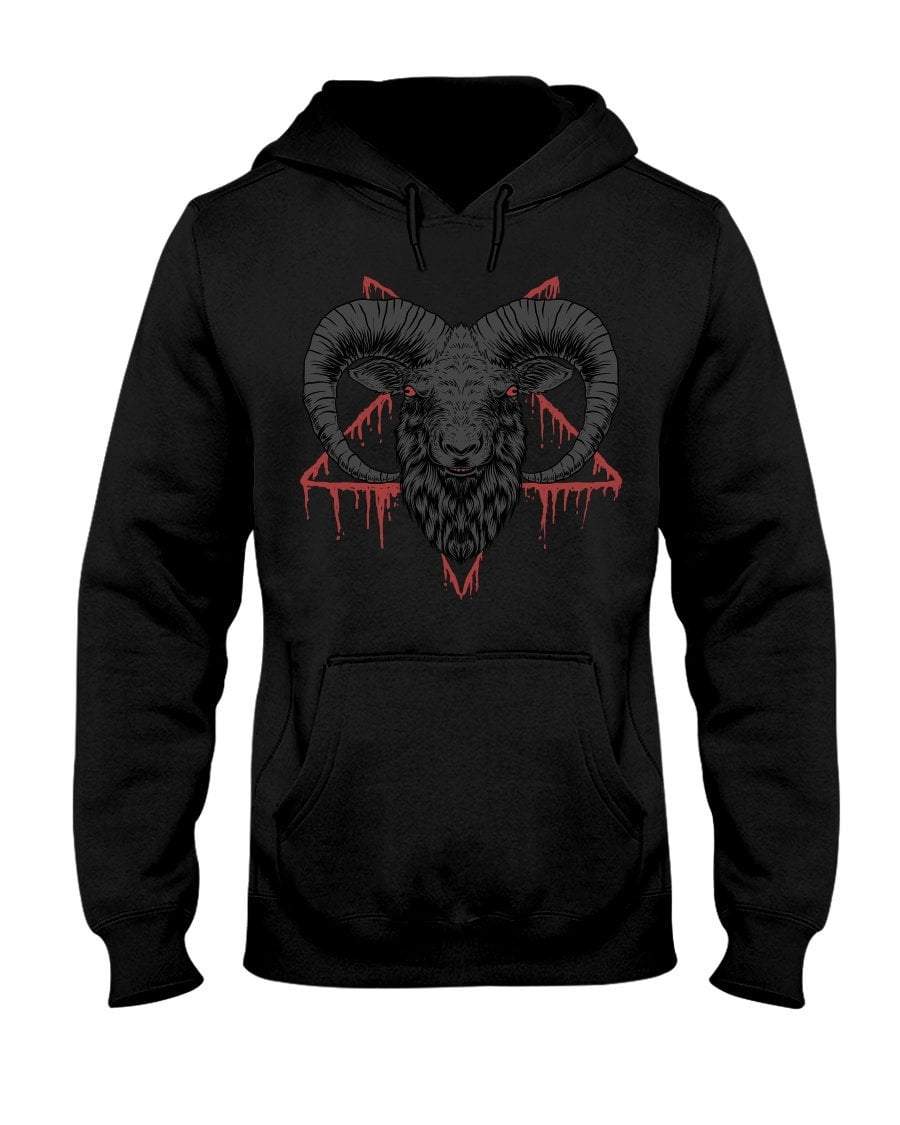 Black / S Baphomet Goat Head Bloody Pentagram Pullover Hoodie FUEL-C7E0CEC