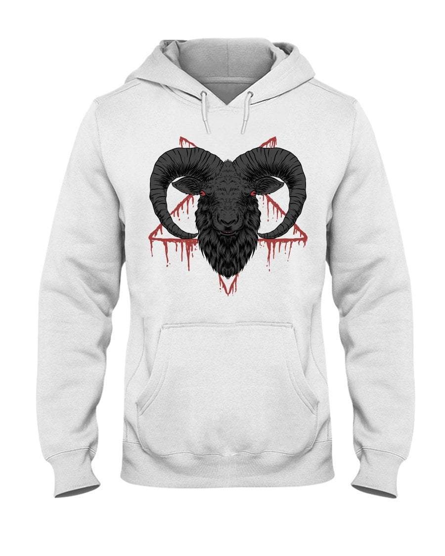 White / S Baphomet Goat Head Bloody Pentagram Pullover Hoodie FUEL-63DDE2B
