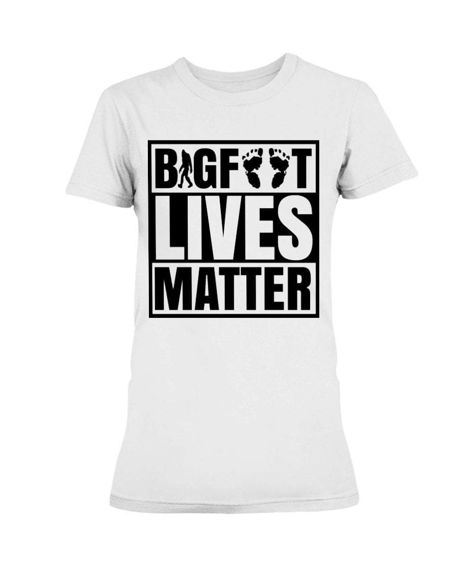 White / S Bigfoot Lives Matter Juniors T-Shirt. FUEL-2A8D4C5