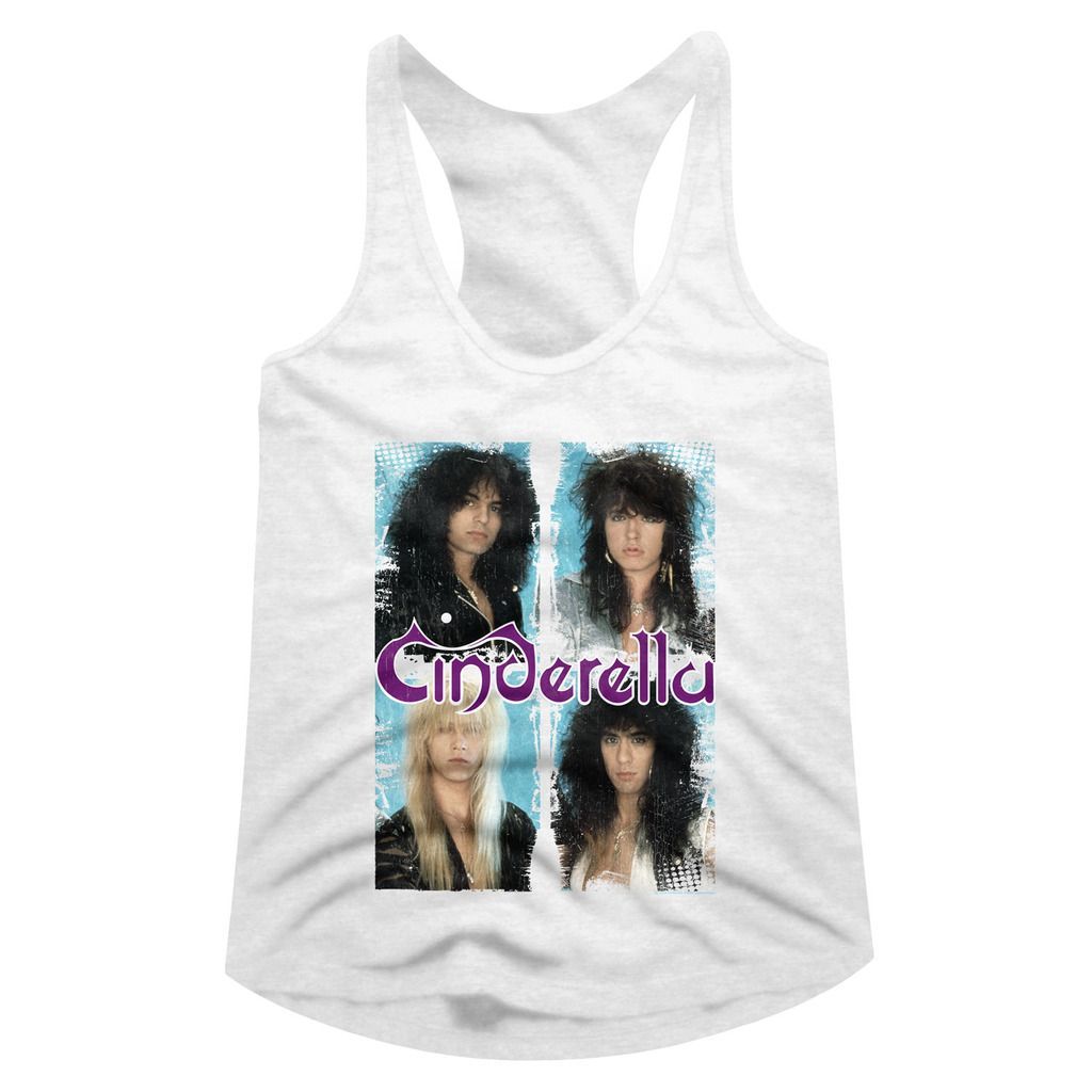 Cinderella Faces White Juniors Racer Back Tank Top