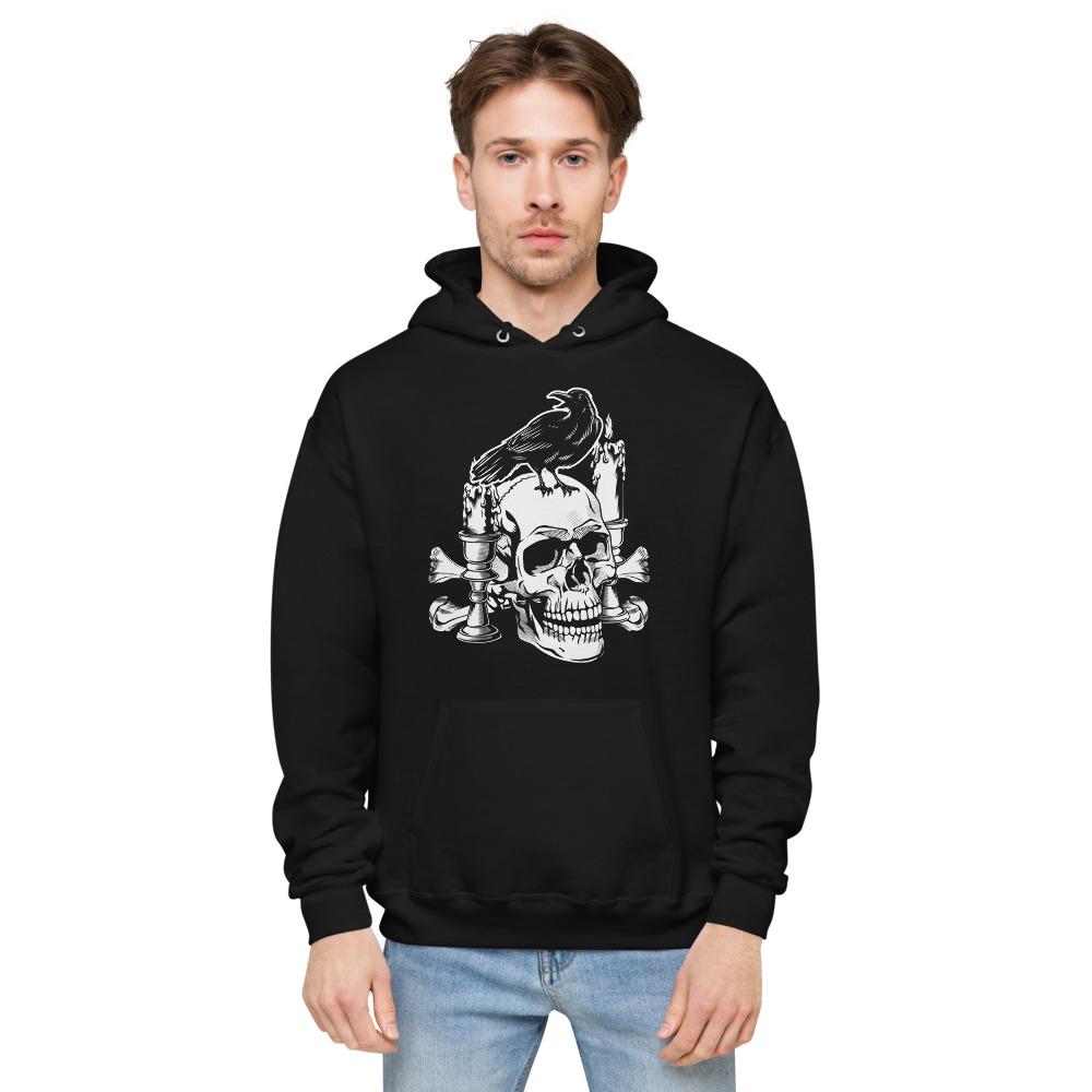 Hoodie S Crow and Skull Goth Horror Pullover Fleece Hoodie