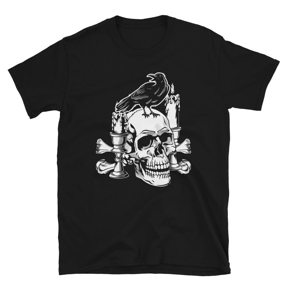 Black / S Crow and Skull Goth Horror T-Shirt