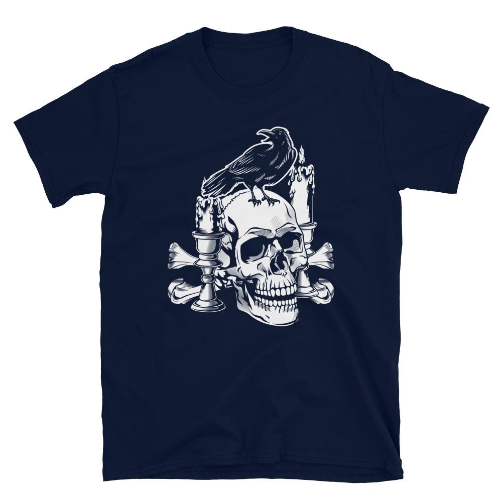 Navy / S Crow and Skull Goth Horror T-Shirt 3489229_496