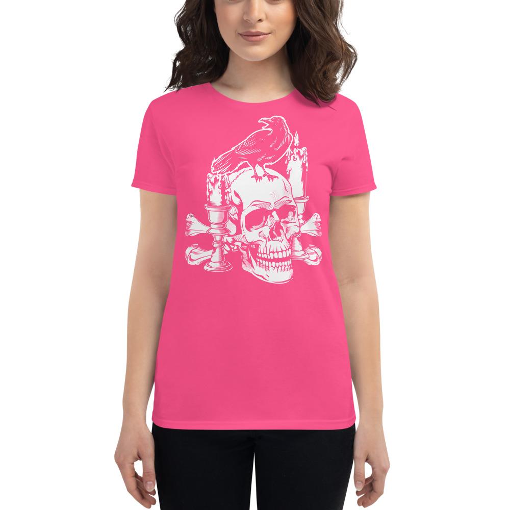 Hot Pink / S Crow and Skull Goth Horror Women's Premium T-Shirt 4800345_4922