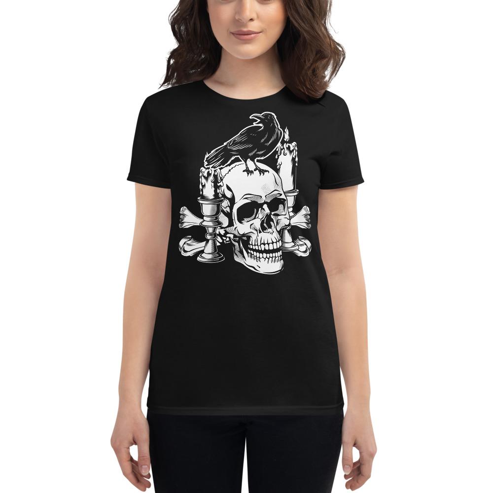 Black / S Crow and Skull Goth Horror Women's Premium T-Shirt 4800345_4902