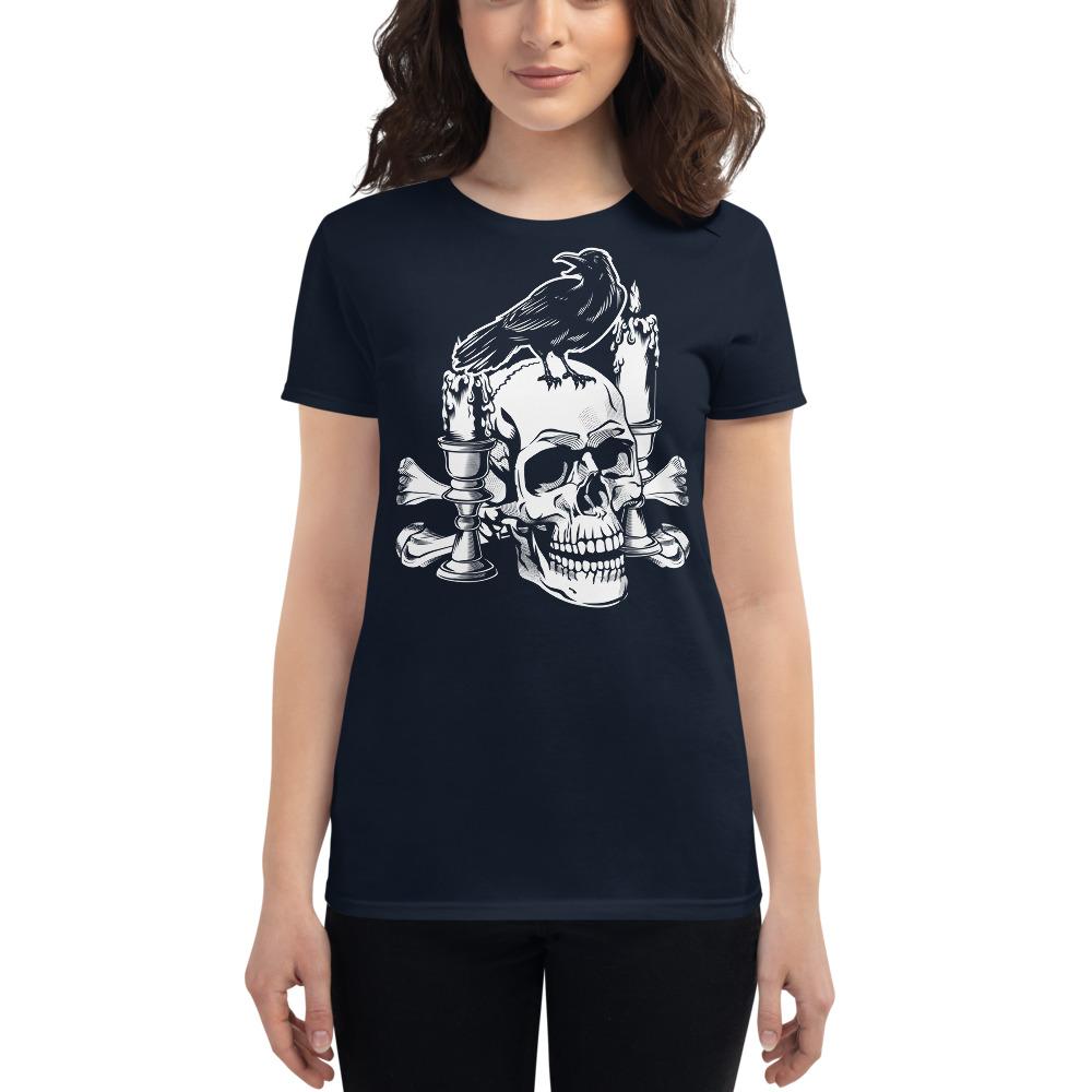 Navy / S Crow and Skull Goth Horror Women's Premium T-Shirt 4800345_4937