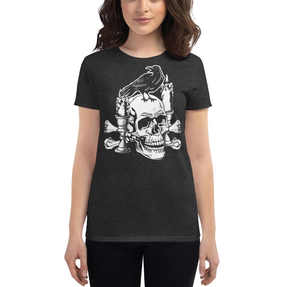 Heather Dark Grey / S Crow and Skull Goth Horror Women's Premium T-Shirt 4800345_6317