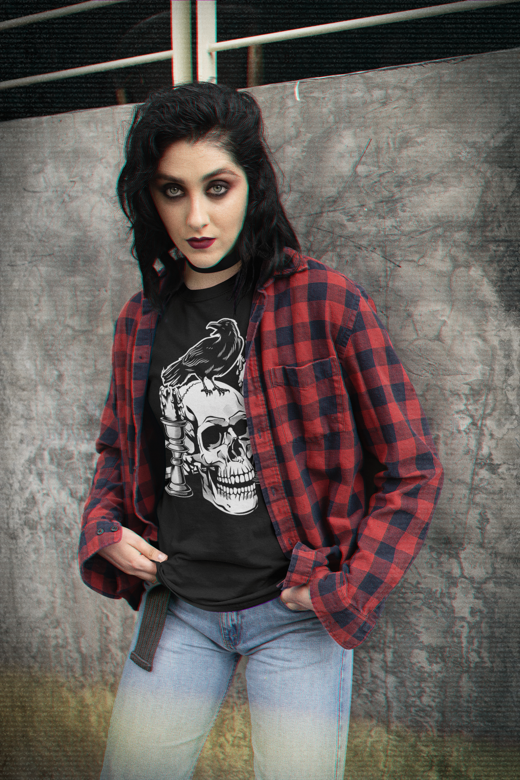 Crow and Skull Goth Horror Women's Premium T-Shirt