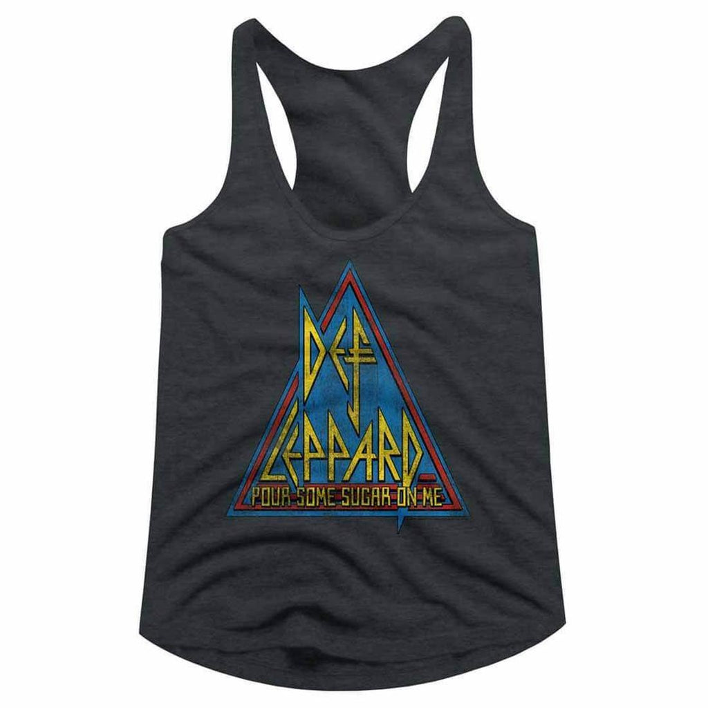 Def Leppard Pour Some Sugar On Me Triangle Juniors Racer Back Tank Top DEF569-320S, DEF569-320M, DEF569-320L, DEF569-320XL, DEF569-320XXL