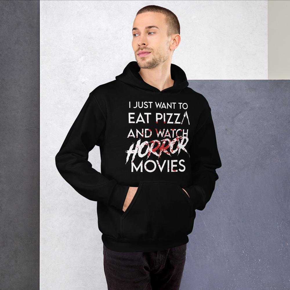 Black / S Eat Pizza and Watch Horror Movies Pullover Hoodie 8070668_5530