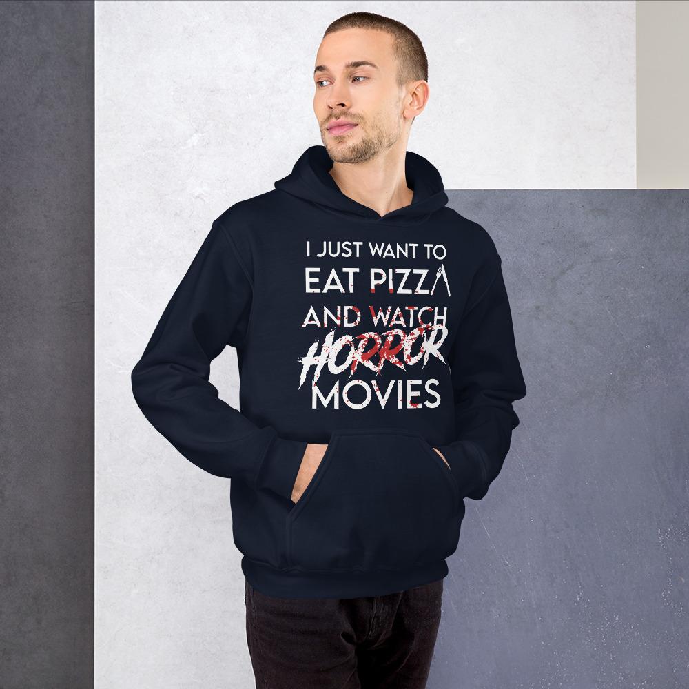 Navy / S Eat Pizza and Watch Horror Movies Pullover Hoodie 8070668_5594
