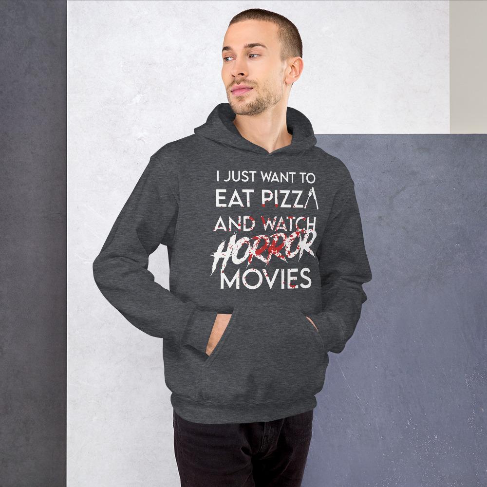Dark Heather / S Eat Pizza and Watch Horror Movies Pullover Hoodie 8070668_10806