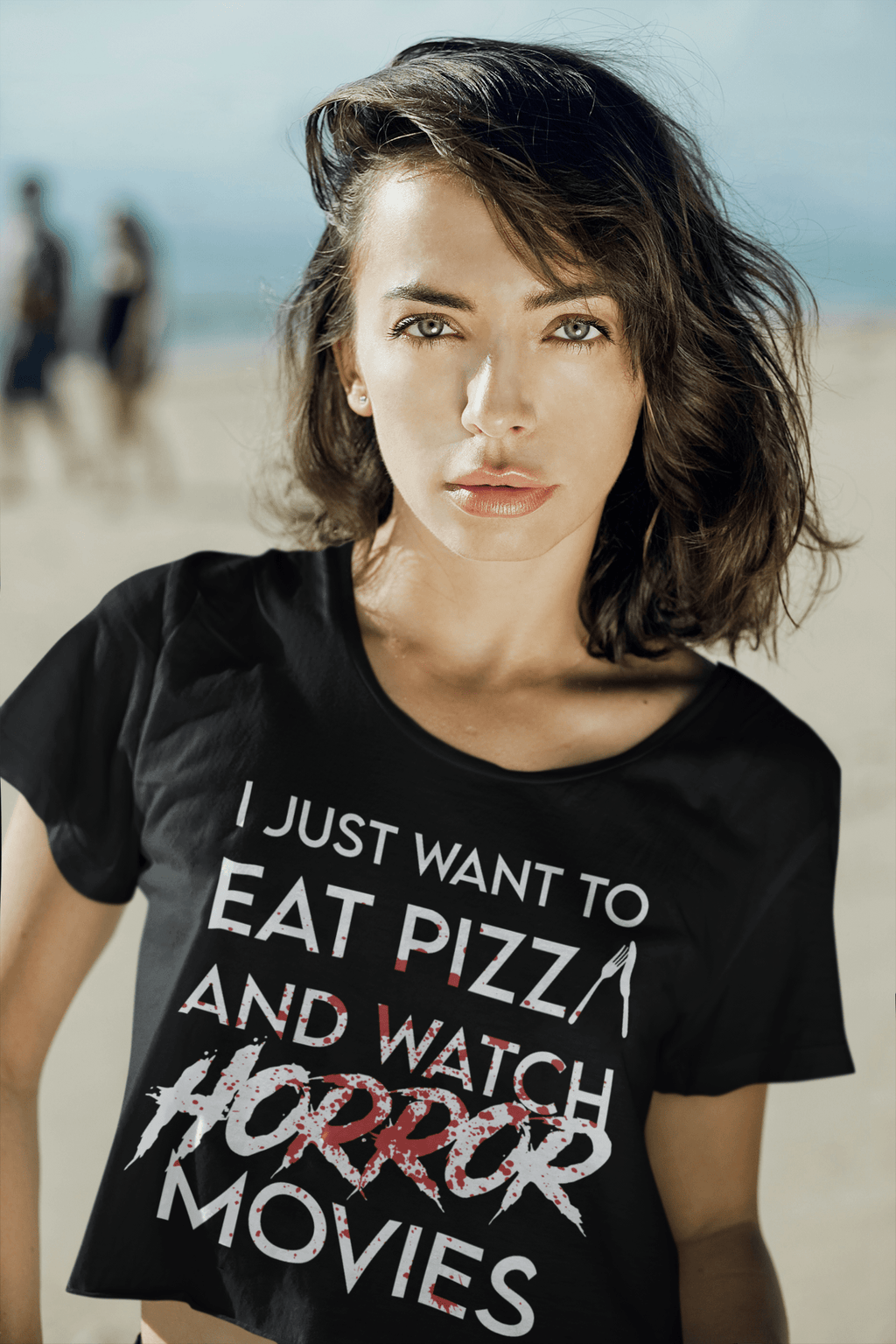 Eat Pizza and Watch Horror Movies Women’s Crop Top T-Shirt