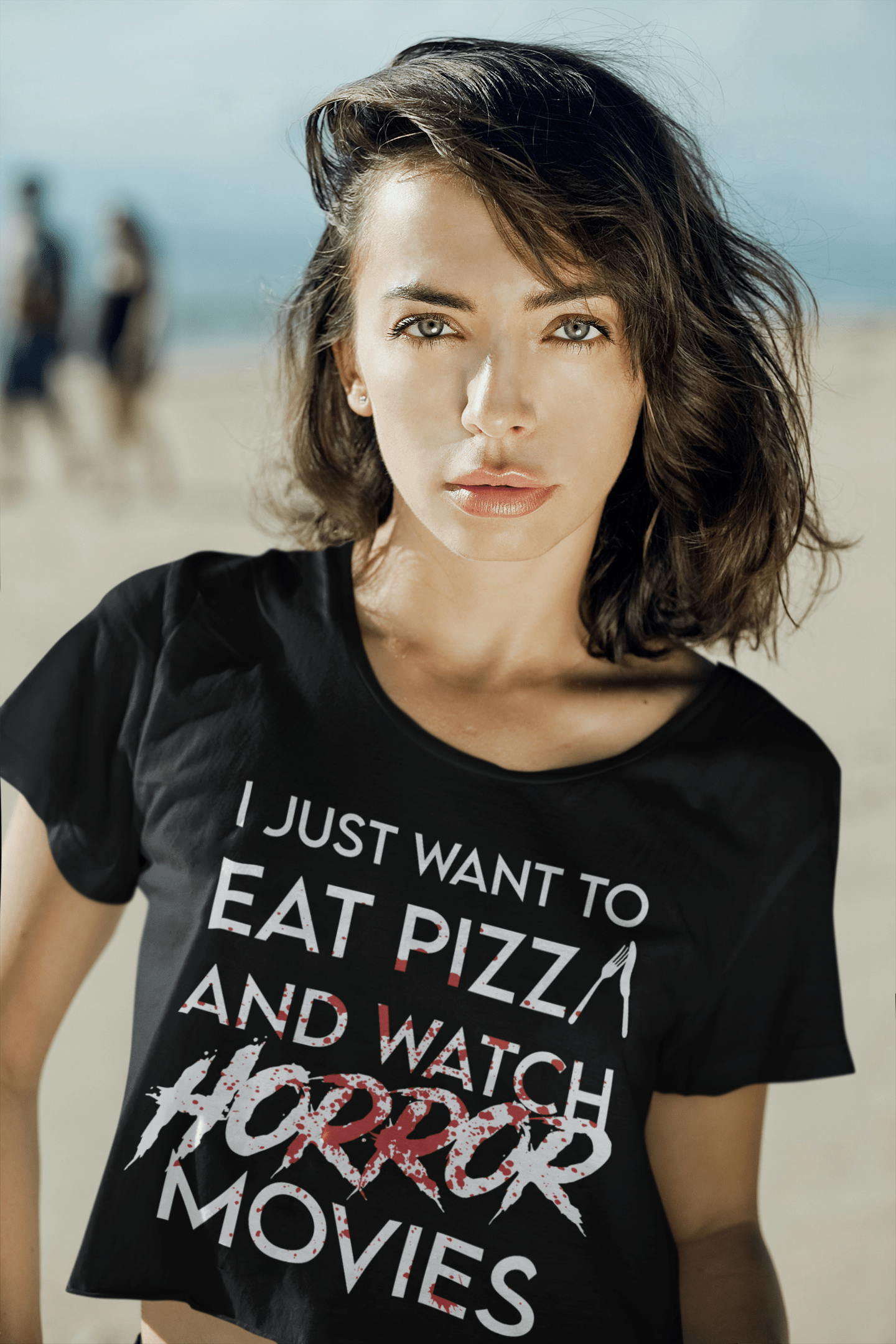 Eat Pizza and Watch Horror Movies Women’s Crop Top T-Shirt