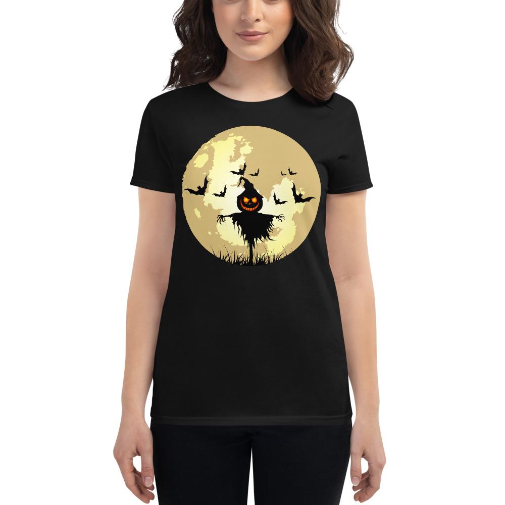 Black / S Full Moon Scarecrow Halloween Horror Women's Premium T-shirt