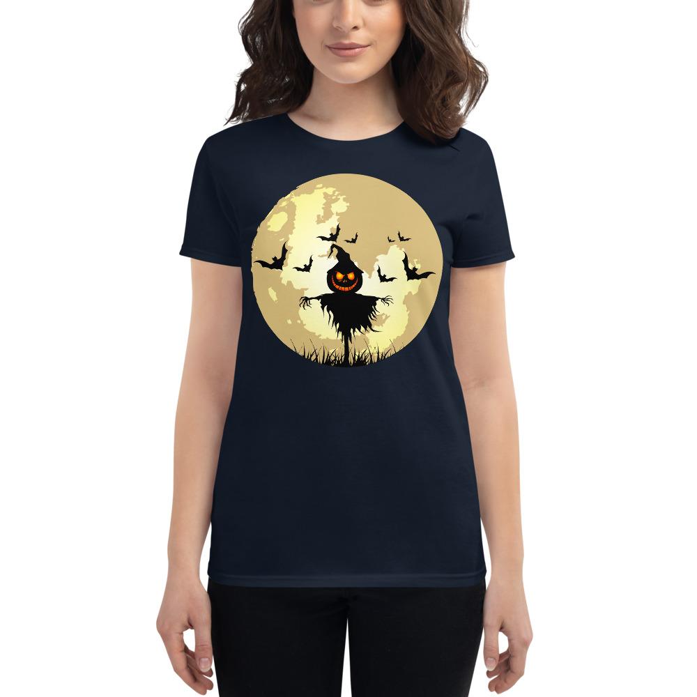 Navy / S Full Moon Scarecrow Halloween Horror Women's Premium T-shirt 8029462_4937