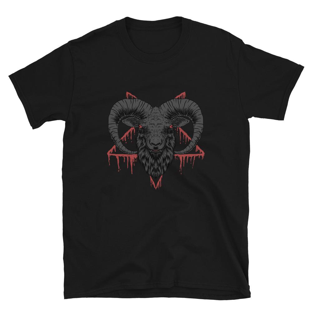 Black / S Baphomet Goat Head Bloody Pentagram T-Shirt 7711953_474