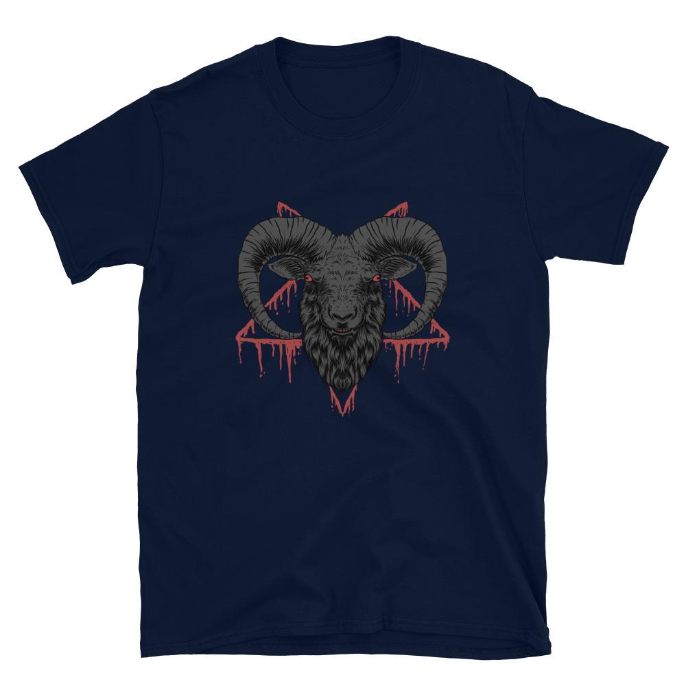 Navy / S Baphomet Goat Head Bloody Pentagram T-Shirt 7711953_496