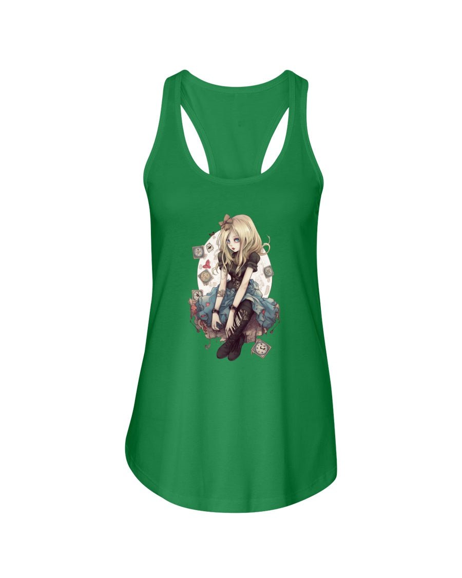 Green / XS Gothic Inked Alice in Wonderland 2 Women's Racerback Tank Top FUEL-1A6B3A1
