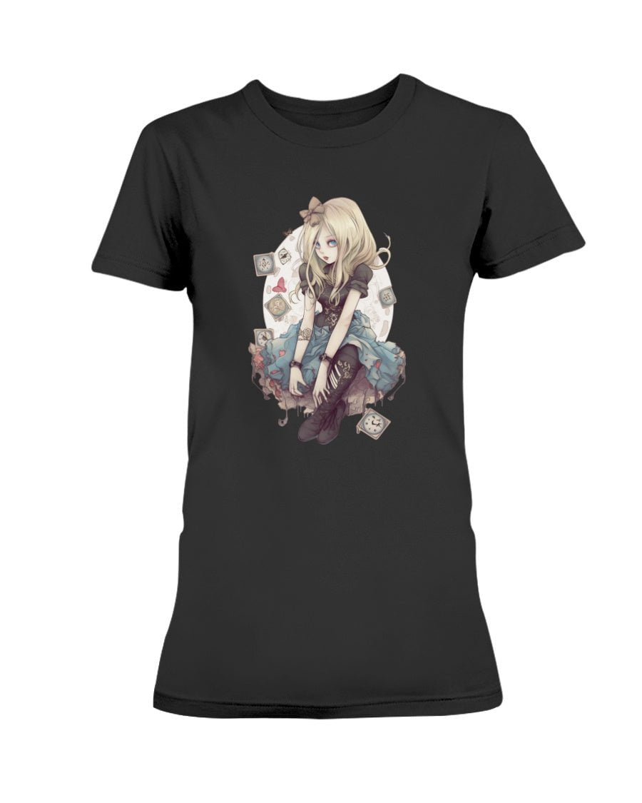 Black / XS Gothic Inked Alice in Wonderland 2 Women's T-Shirt FUEL-DECF52D