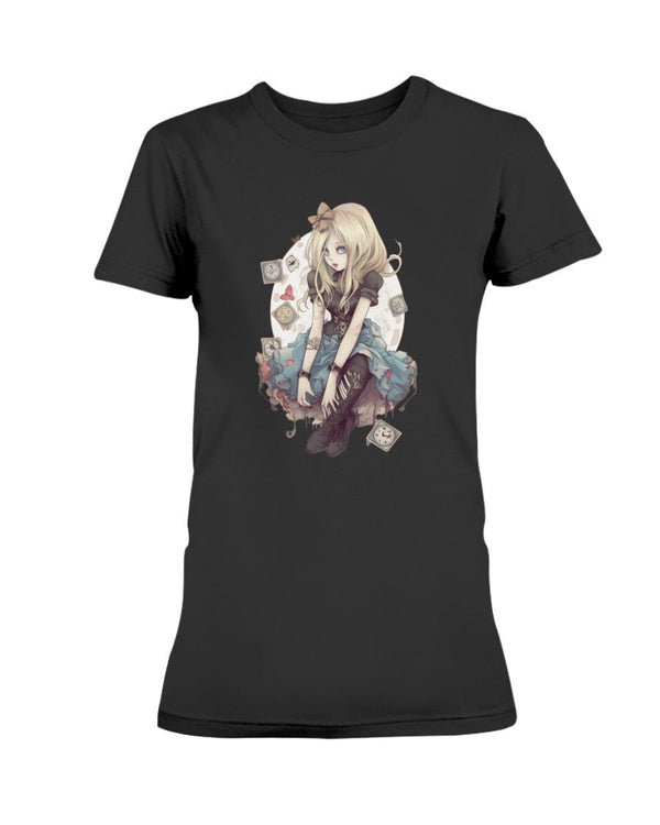 Black / XS Gothic Inked Alice in Wonderland 2 Women's T-Shirt FUEL-DECF52D