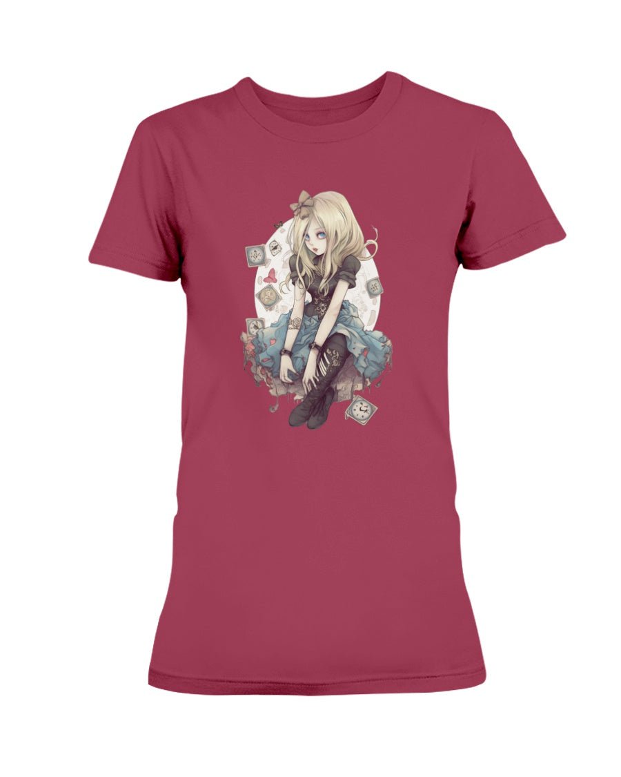 Maroon / XS Gothic Inked Alice in Wonderland 2 Women's T-Shirt FUEL-48BBCE0