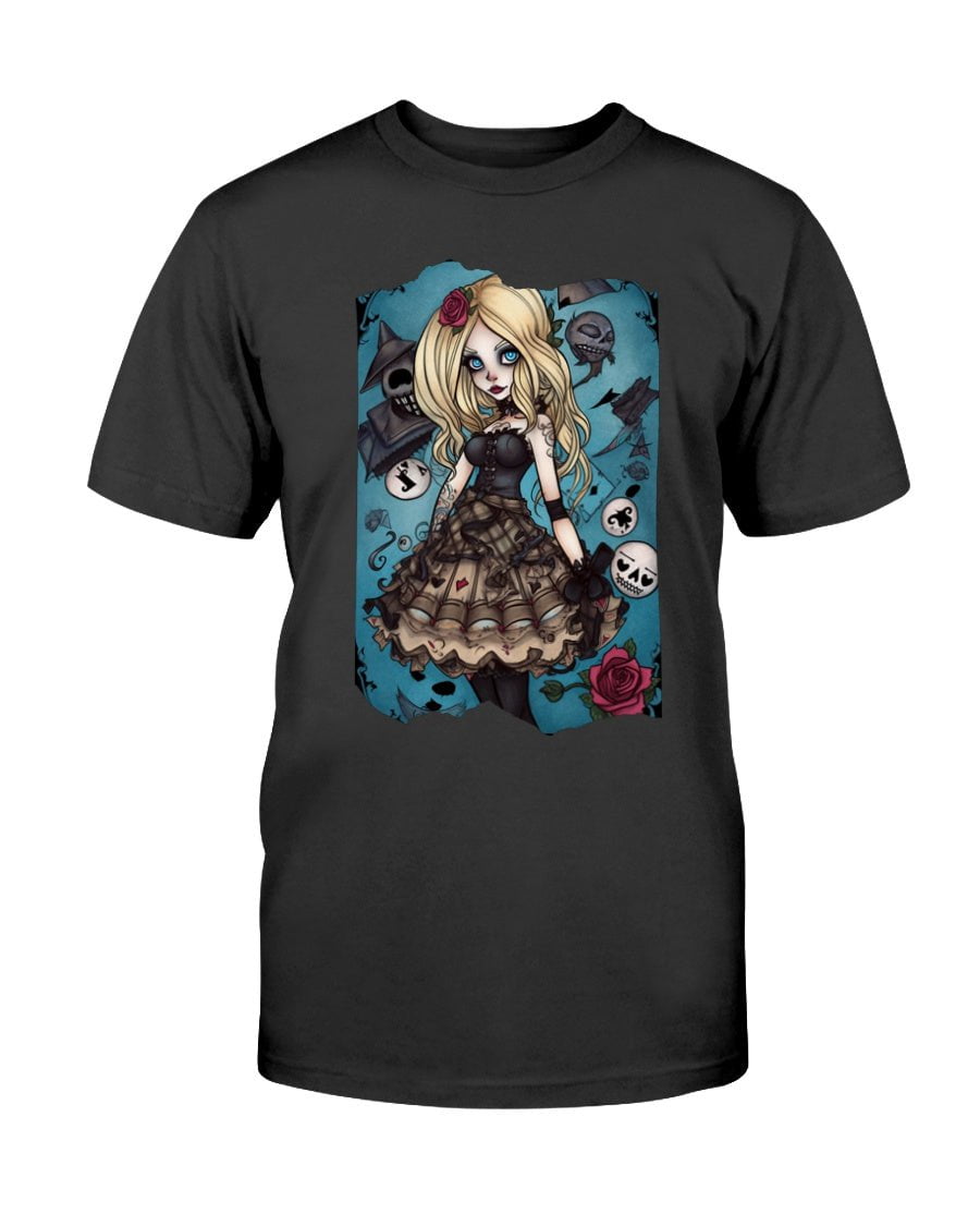 Black / XS Gothic Inked Alice in Wonderland Slim Fit T-Shirt FUEL-754D8B8