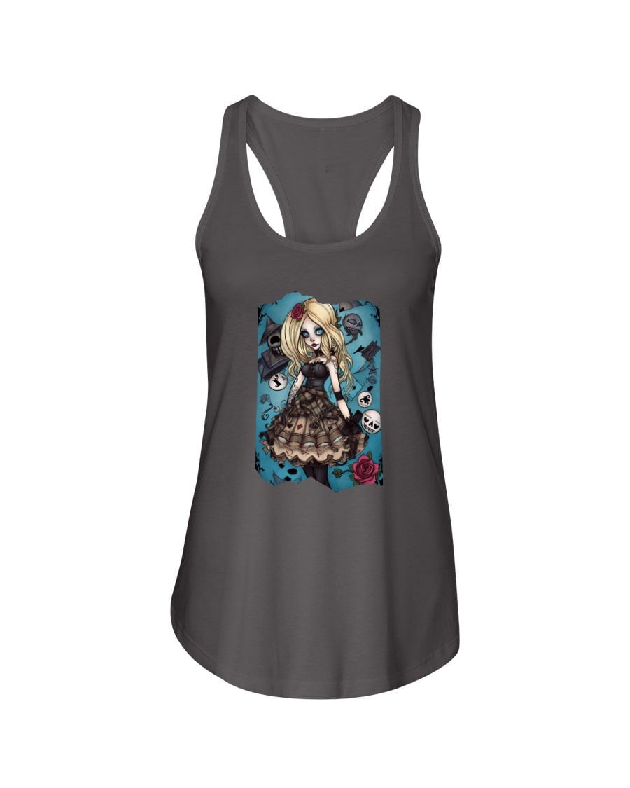 Dark Gray / XS Gothic Inked Alice in Wonderland Women's Racerback Tank Top FUEL-4286F02