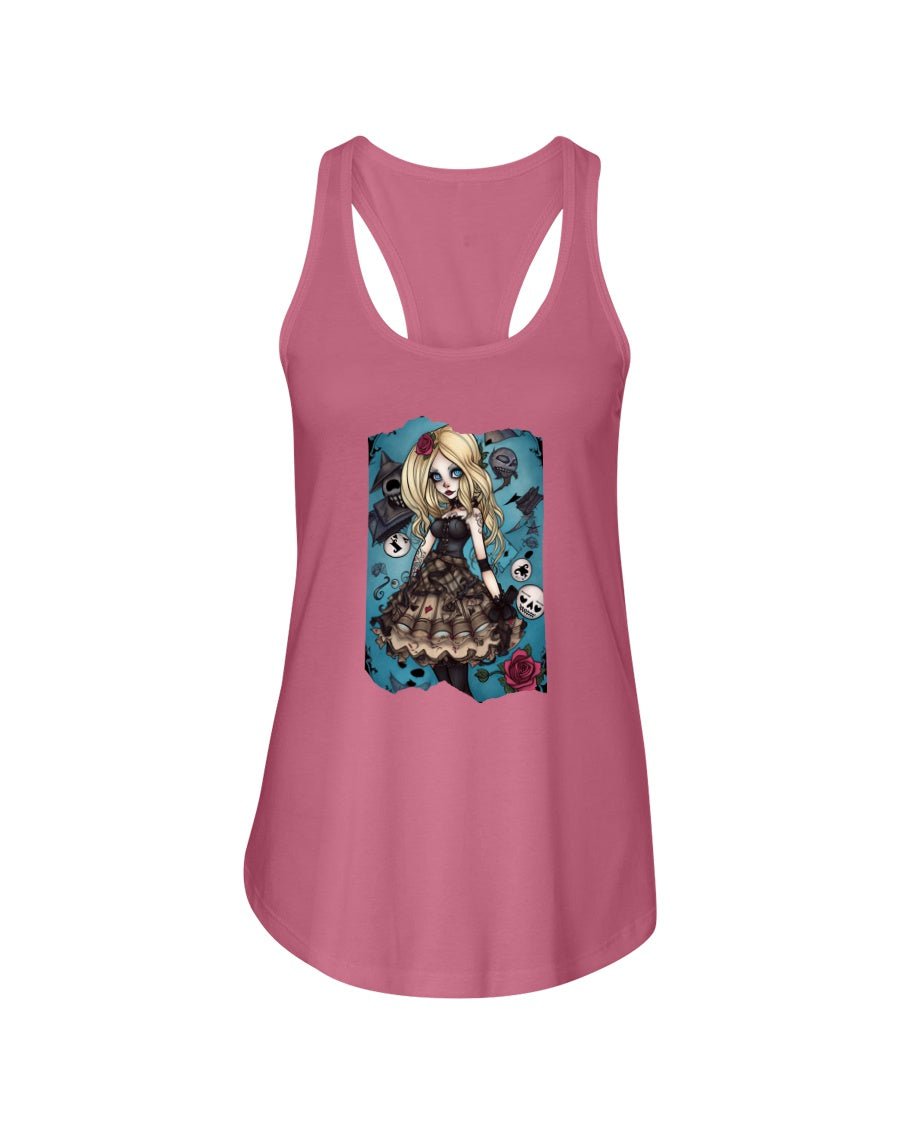 Hot Pink / XS Gothic Inked Alice in Wonderland Women's Racerback Tank Top FUEL-CD7733A