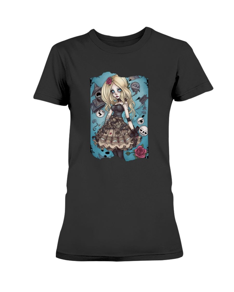 Black / XS Gothic Inked Alice in Wonderland Women's T-Shirt FUEL-D739485
