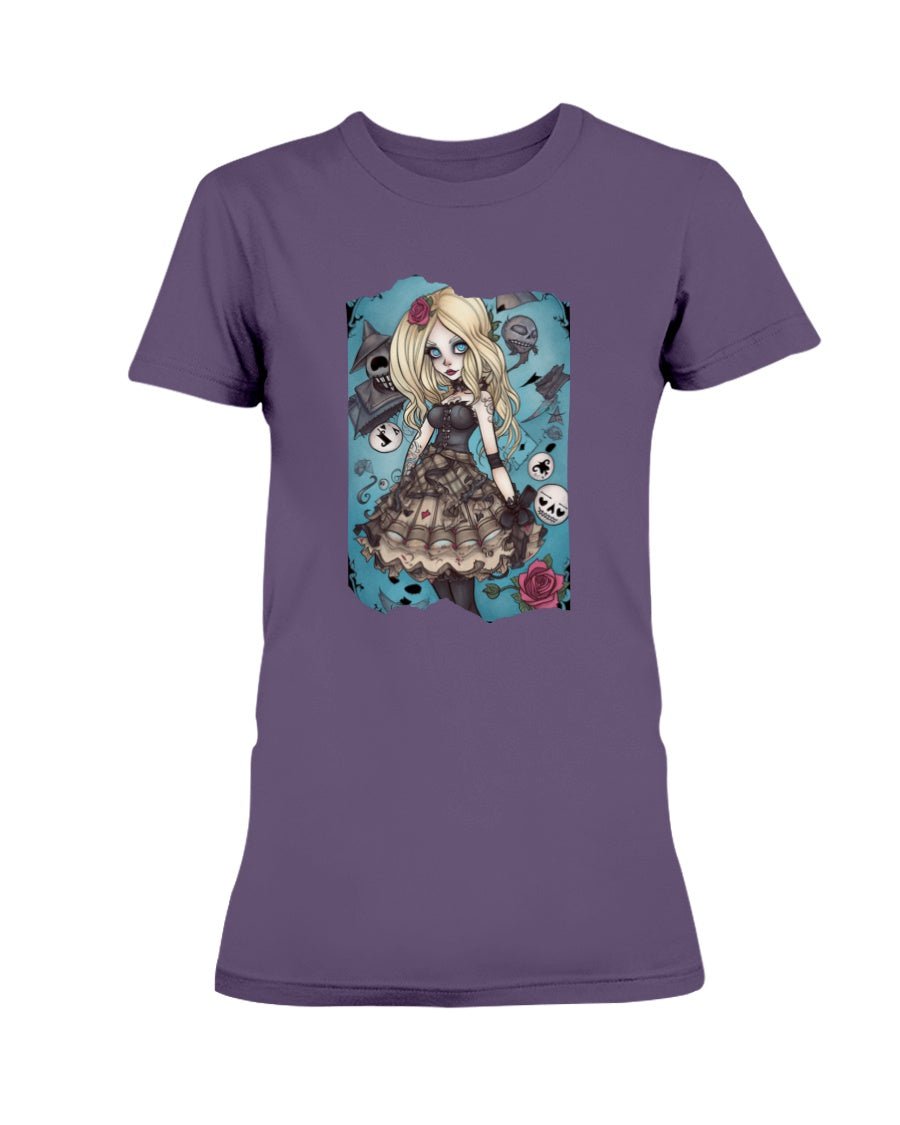 Purple / XS Gothic Inked Alice in Wonderland Women's T-Shirt FUEL-58AD3D1