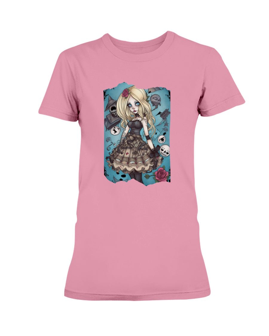 Pink / XS Gothic Inked Alice in Wonderland Women's T-Shirt FUEL-C6AC44B