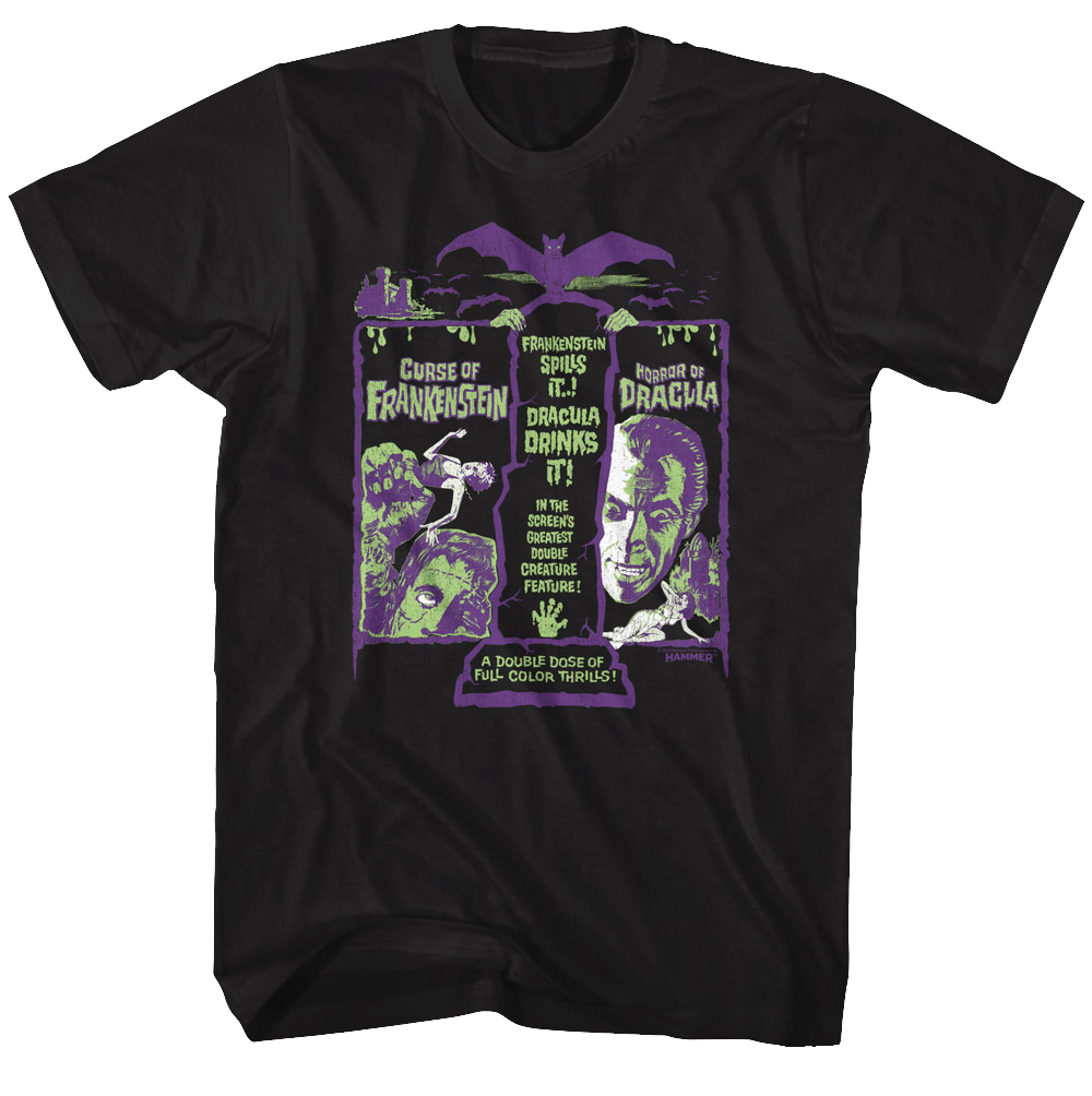 Shirt Hammer Horror - Double Dose Dracula Frankenstein T-Shirt