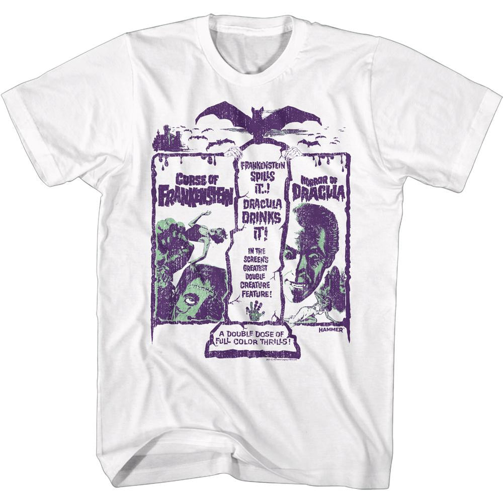 Hammer Horror - Dracula Frankenstein Double Dose Poster Slim Fit T-Shirt