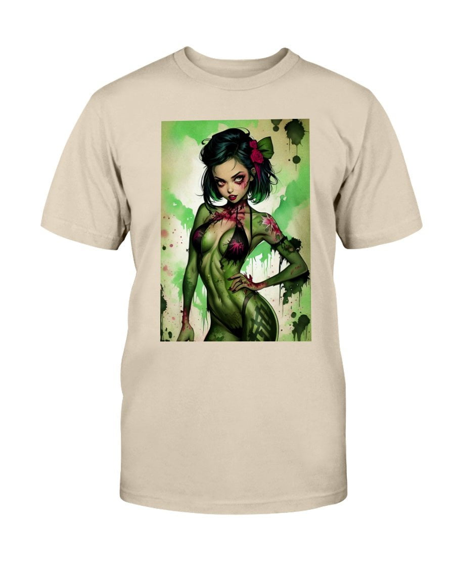 Beige / XS Inked Zombie Pin-Up Girl Slim Fit T-Shirt FUEL-C3DFB9B