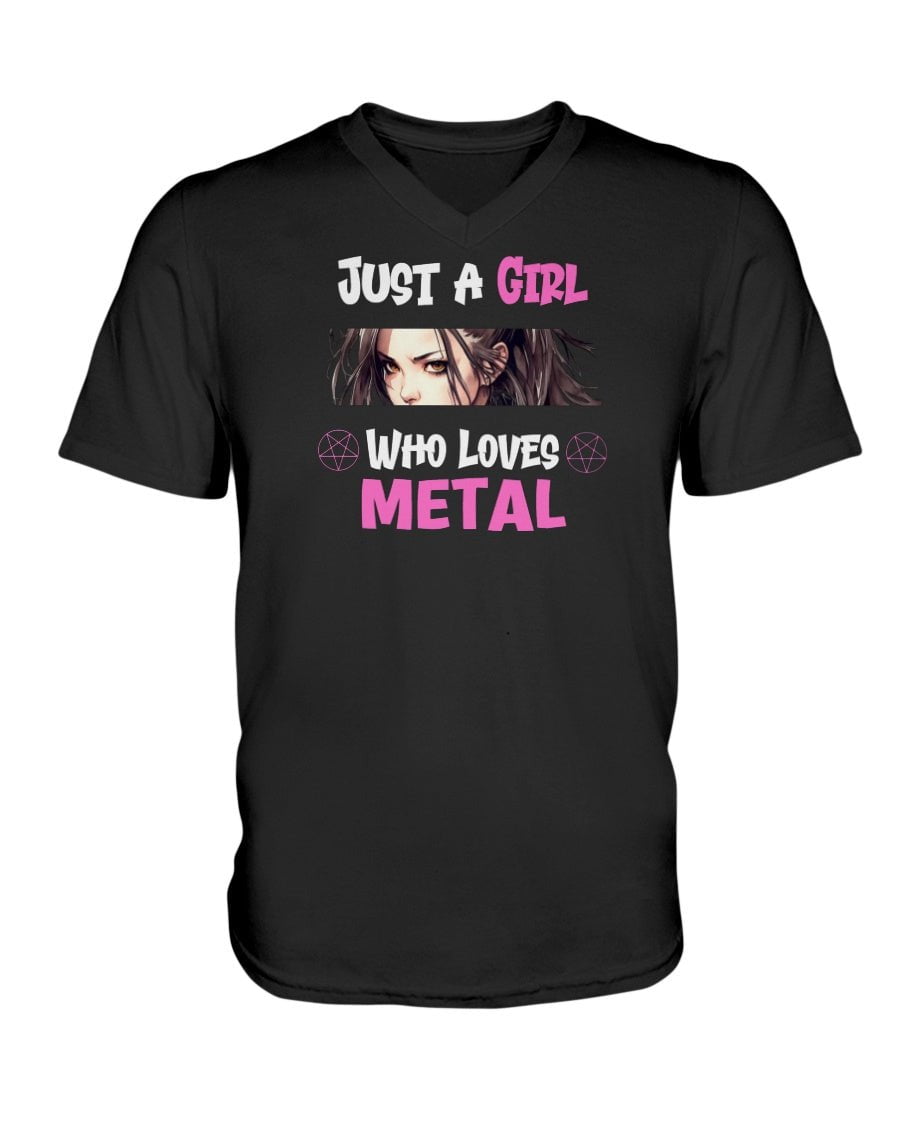 Black / XS Just a Girl Who Loves Metal Women's V-Neck T-Shirt FUEL-14F1AF5