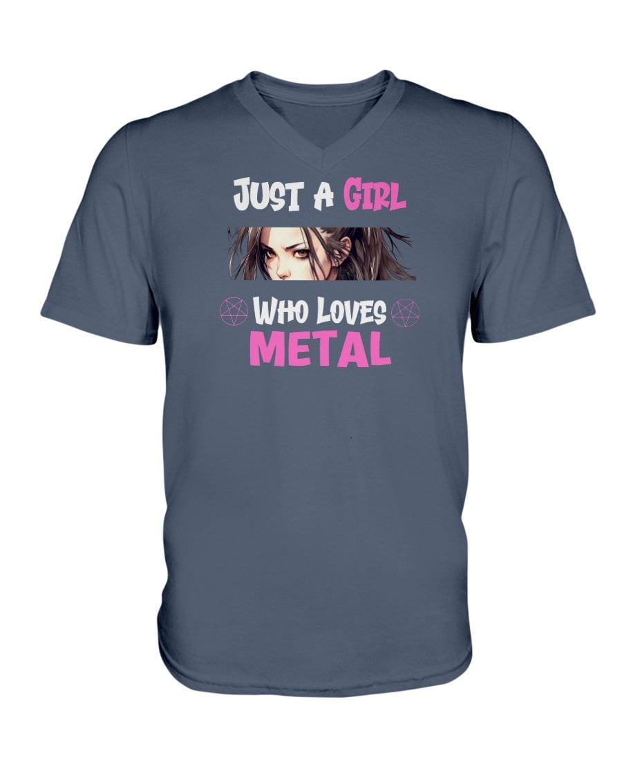 Indigo / XS Just a Girl Who Loves Metal Women's V-Neck T-Shirt FUEL-DF0F88B