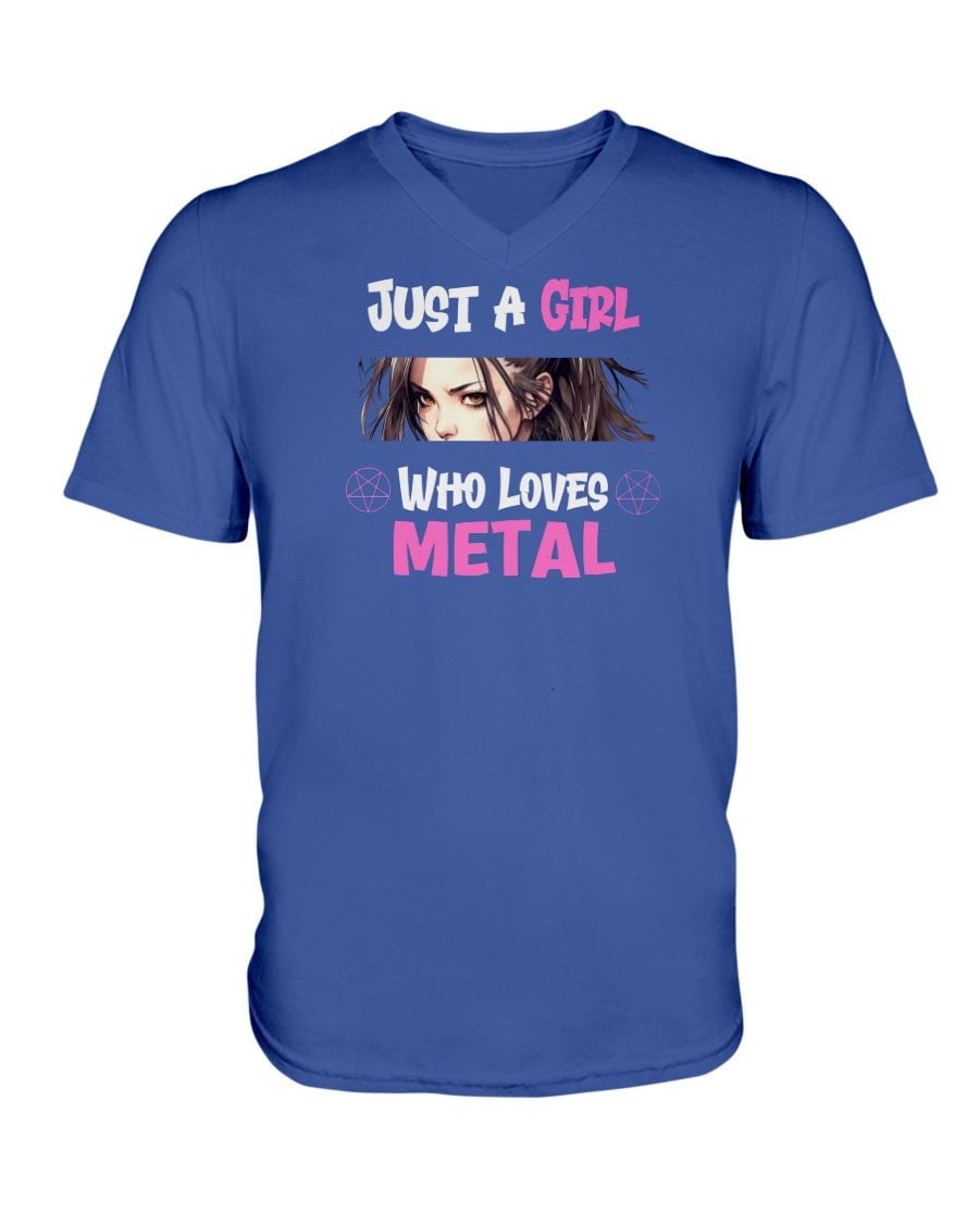 Royal / XS Just a Girl Who Loves Metal Women's V-Neck T-Shirt FUEL-9794D8B