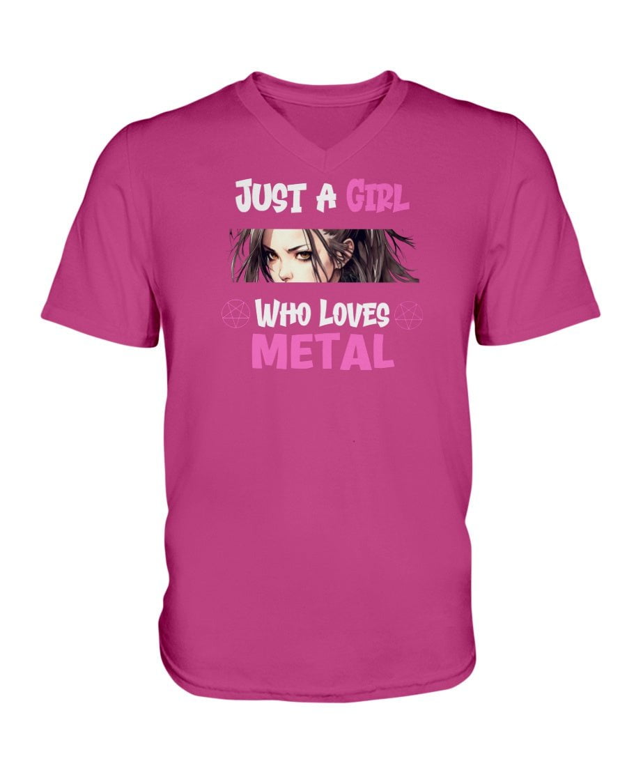 Hot Pink / XS Just a Girl Who Loves Metal Women's V-Neck T-Shirt FUEL-CCF2A60