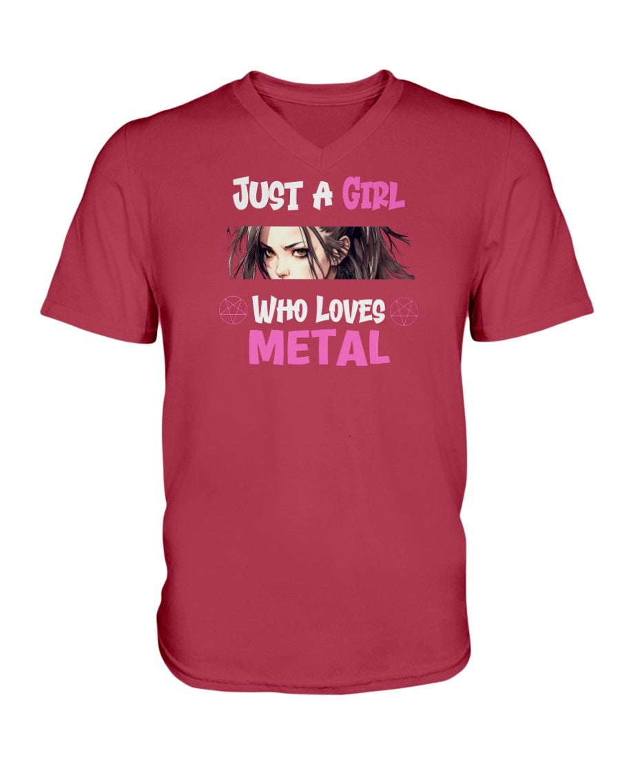 Red / XS Just a Girl Who Loves Metal Women's V-Neck T-Shirt FUEL-CBBC910