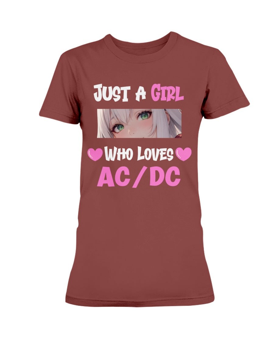 Maroon / XS Just a Girl Who Loves AC/DC Women's T-Shirt FUEL-B0A7E1E